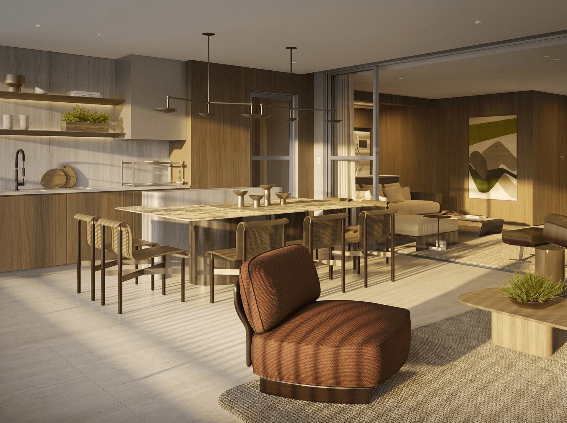 Living do apartamento 4 Suítes 190m² do MONÃ Anália Franco