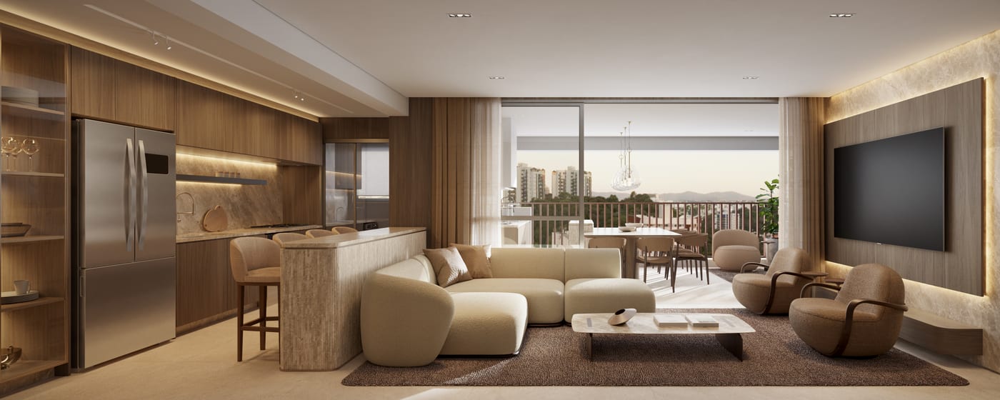 Living do apartamento 3 Suítes 132m² do MONÃ Anália Franco